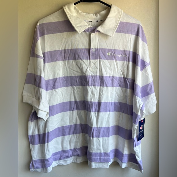 NWT Champion Purple and White Striped Polo Shirt - Picture 1 of 3